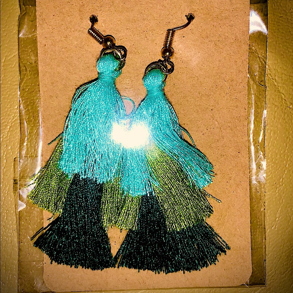 Blue&Green Ombré Hippie Chic Bohemian Tassel Style Boutique Earrings NEW